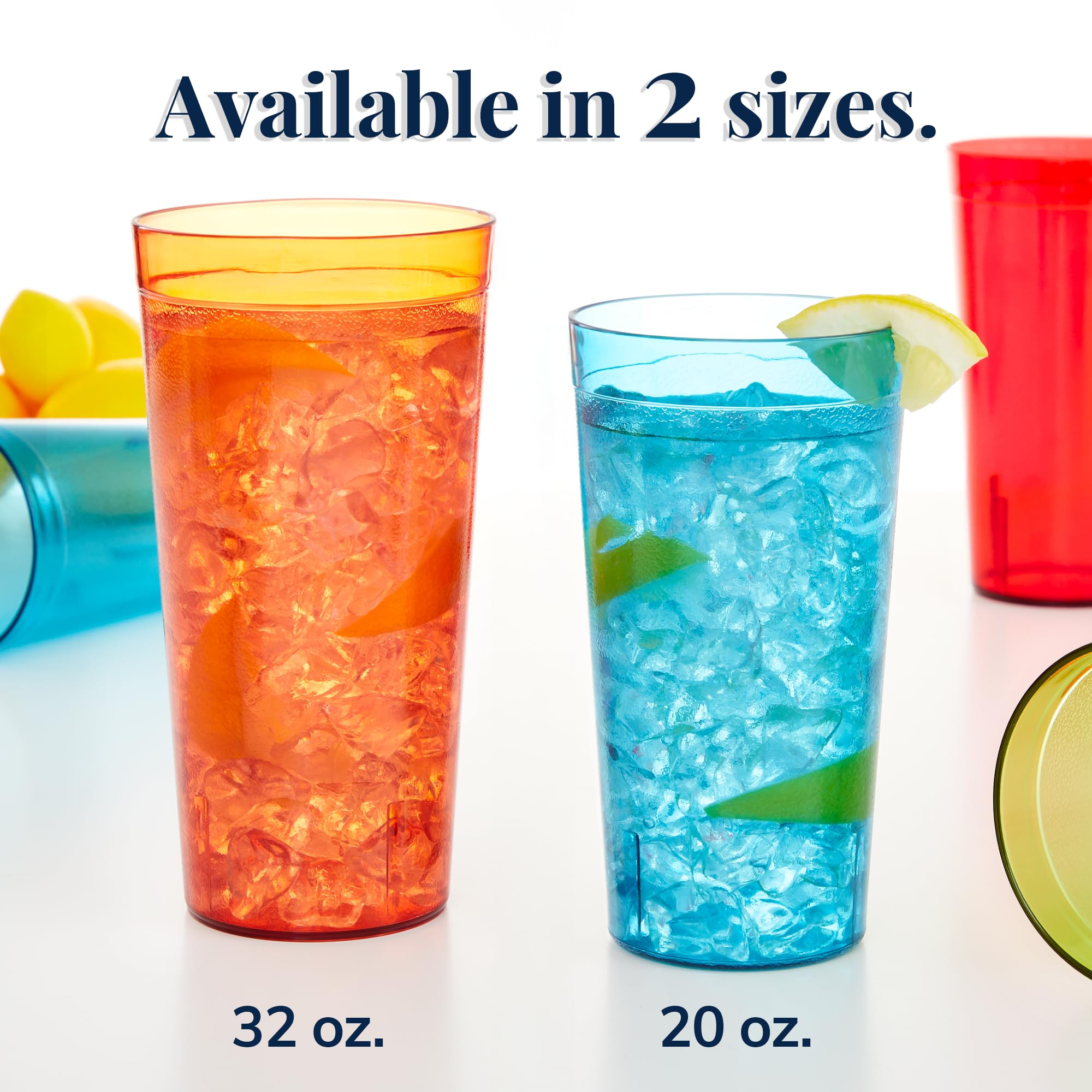 US Acrylic Cafe tumblers in red highlight a lightweight, break-resistant option for parties.