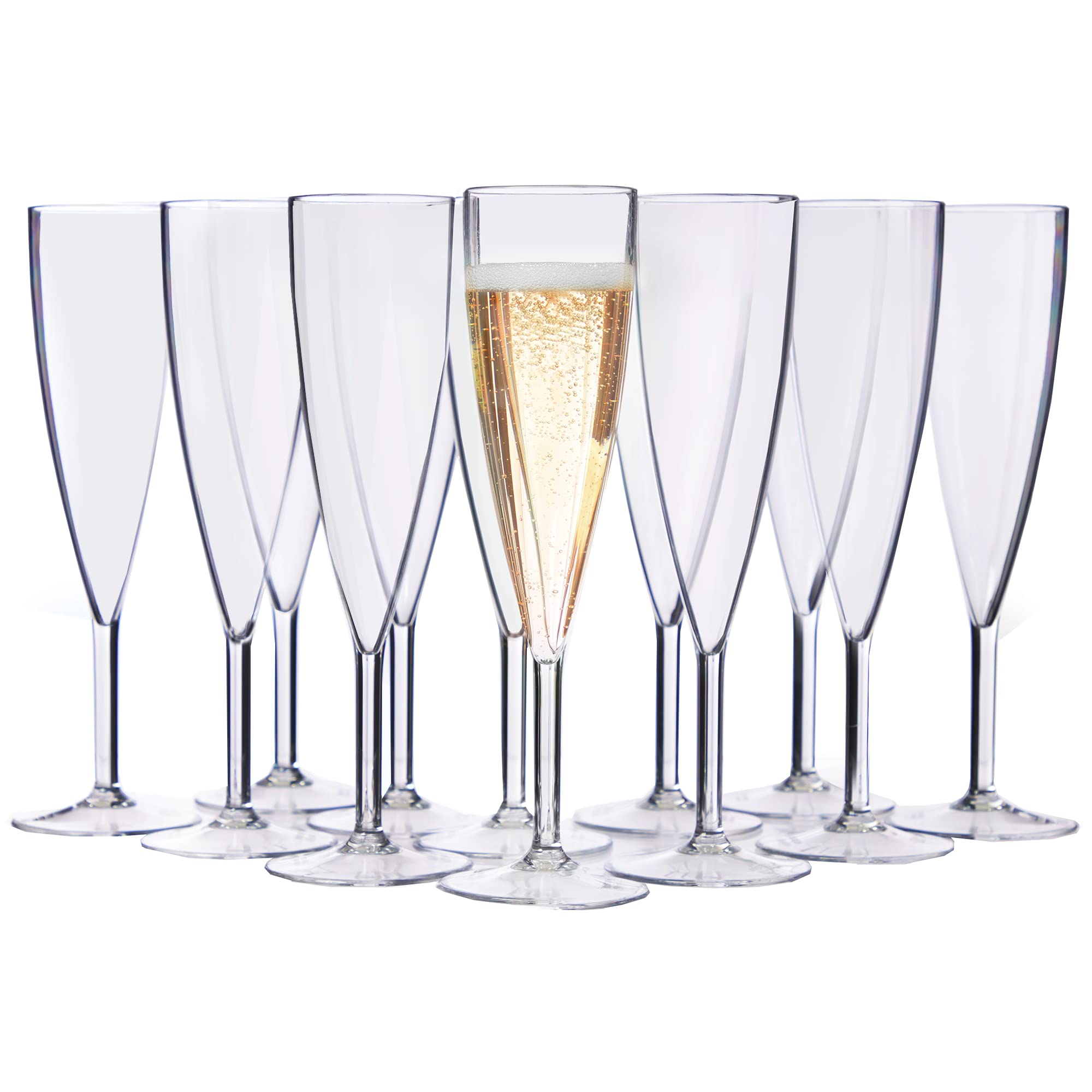 US Acrylic 12-piece champagne flute set in clear 5oz with glass-like clarity