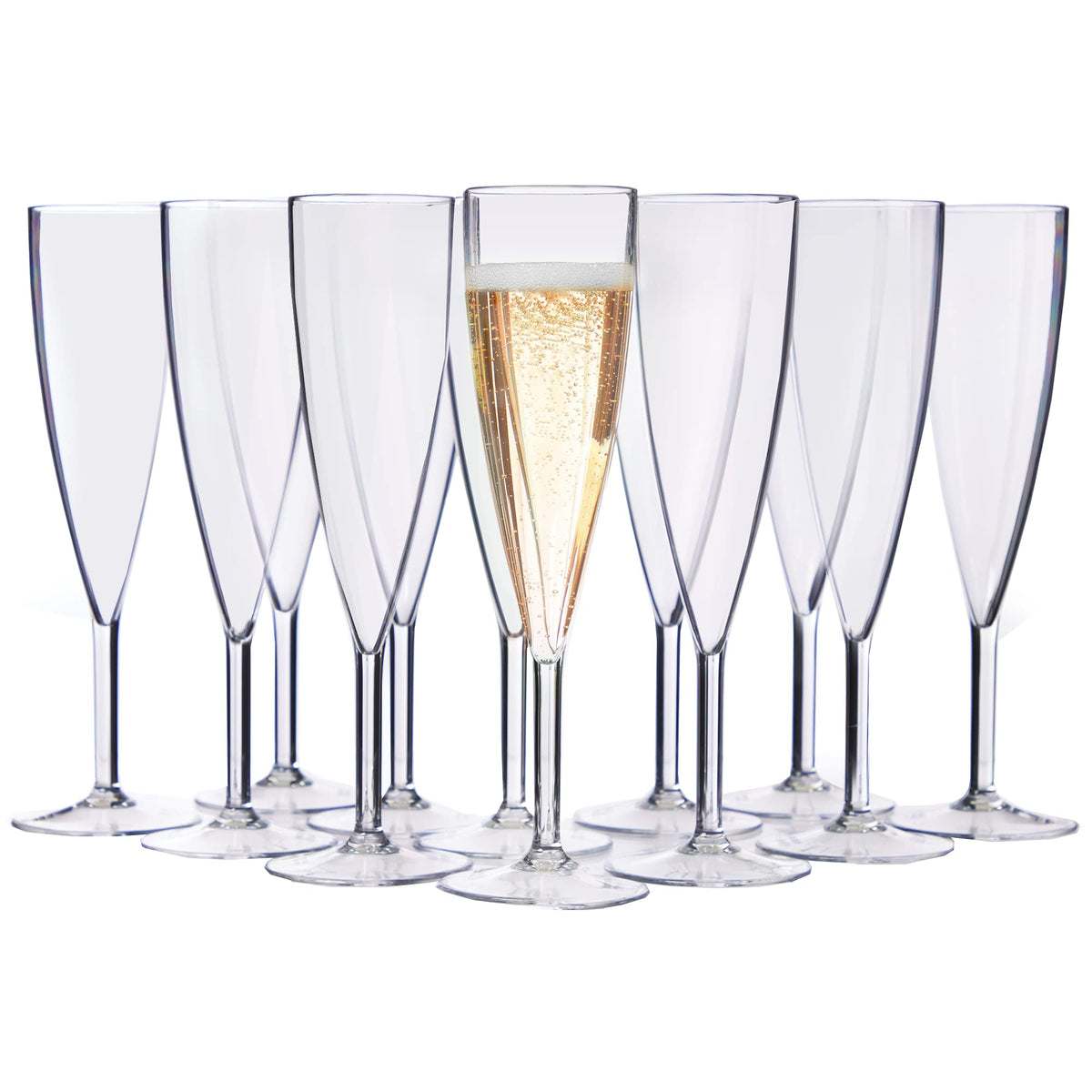 US Acrylic 12-piece champagne flute set in clear 5oz with glass-like clarity