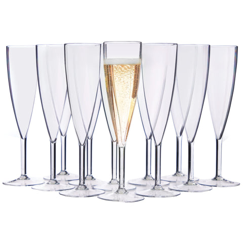 US Acrylic 12-piece champagne flute set in clear 5oz with glass-like clarity