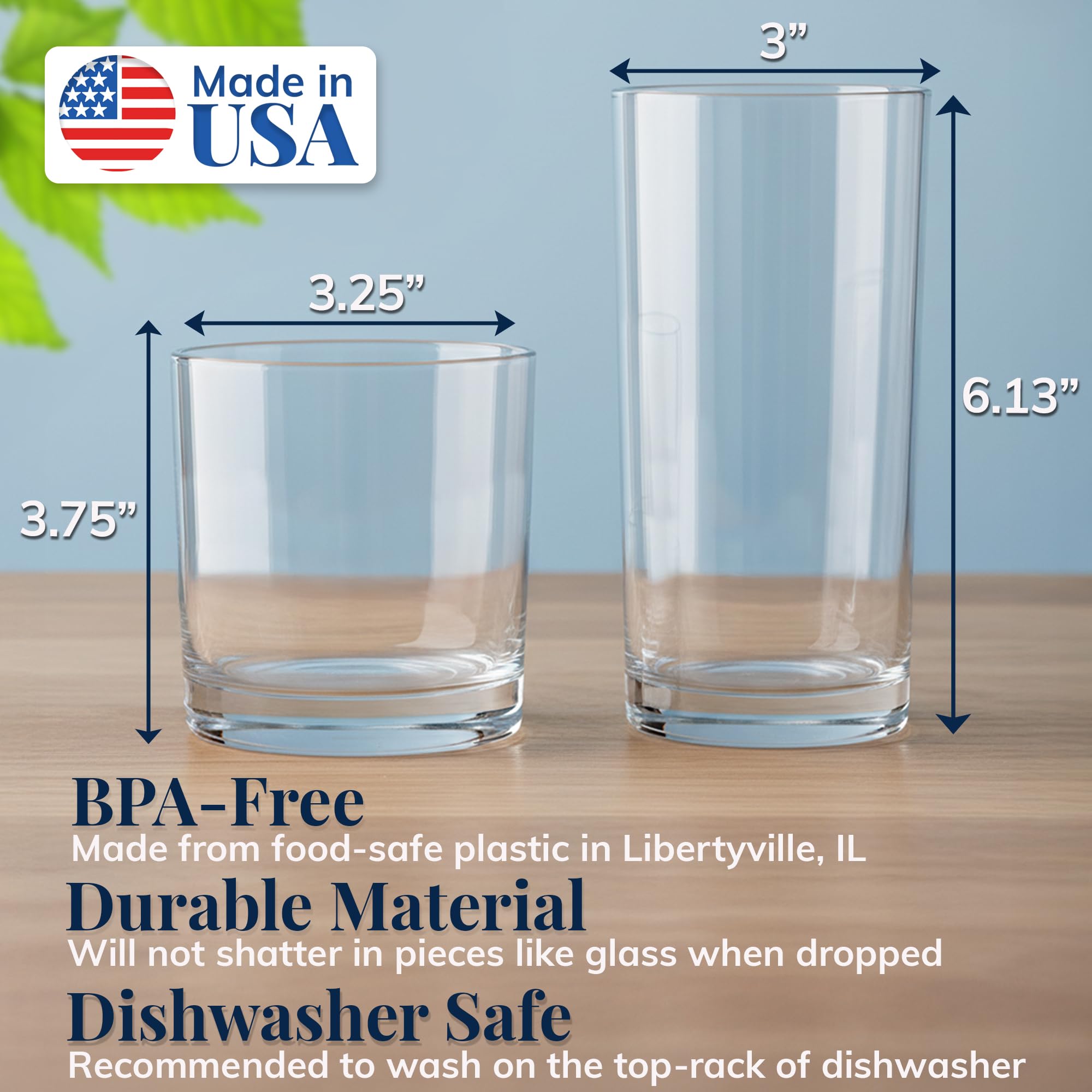 US Acrylic Classic 12oz glass with thick base for a glasslike feel