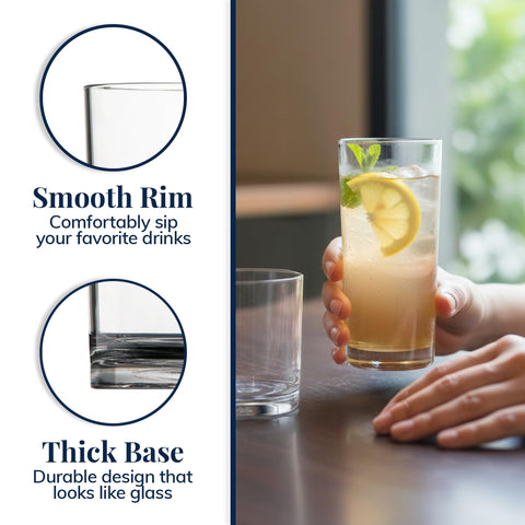 US Acrylic Classic 16oz glass with thick base for stability during meals