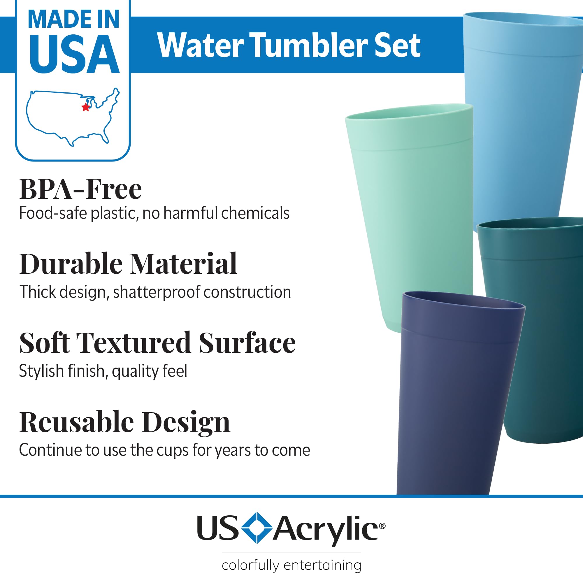 US Acrylic Newport 20oz indigo blue tumbler, close-up view for easy sipping.