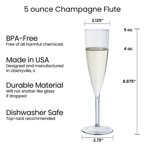 US Acrylic top-rack dishwasher-safe champagne flute for easy cleanup
