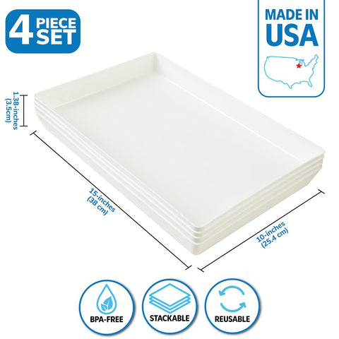 US Acrylic white trays 15x10 top view, flat serving surface.