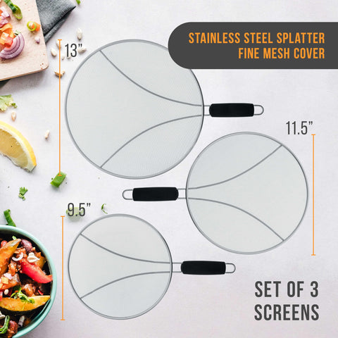 U.S. Kitchen Supply 11.5-inch splatter guard with resting feet keeps countertops clean.