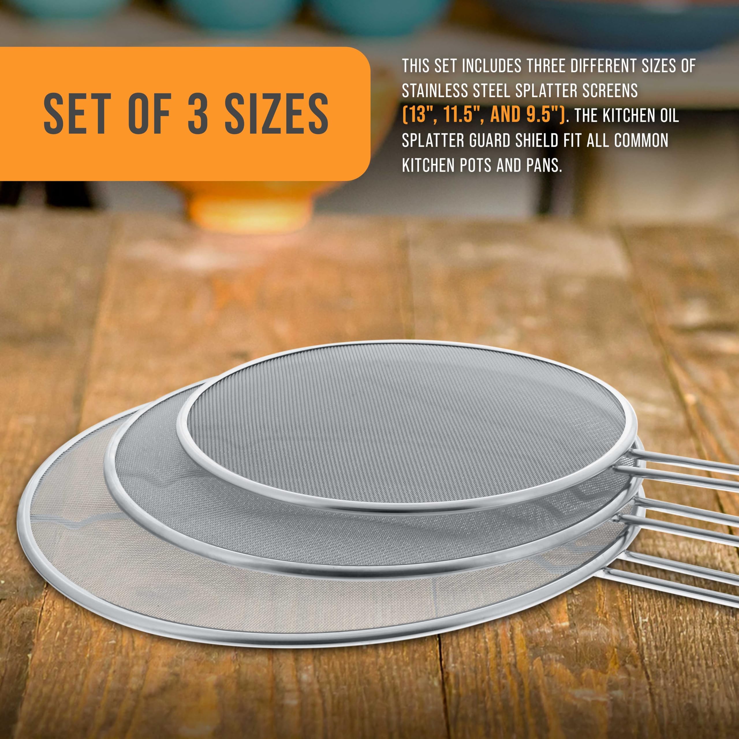 U.S. Kitchen Supply 11.5-inch splatter screen covers a skillet while frying