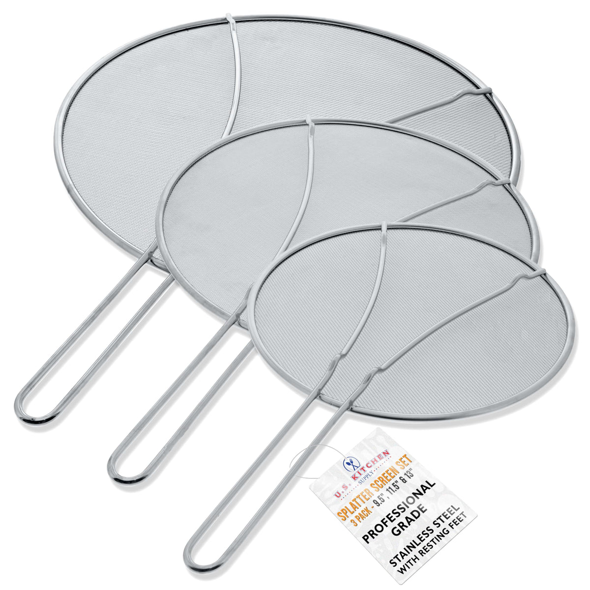 U.S. Kitchen Supply 13-inch splatter screen over a pot to prevent oil splatter