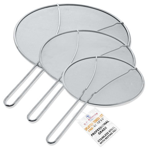 U.S. Kitchen Supply 13-inch splatter screen over a pot to prevent oil splatter