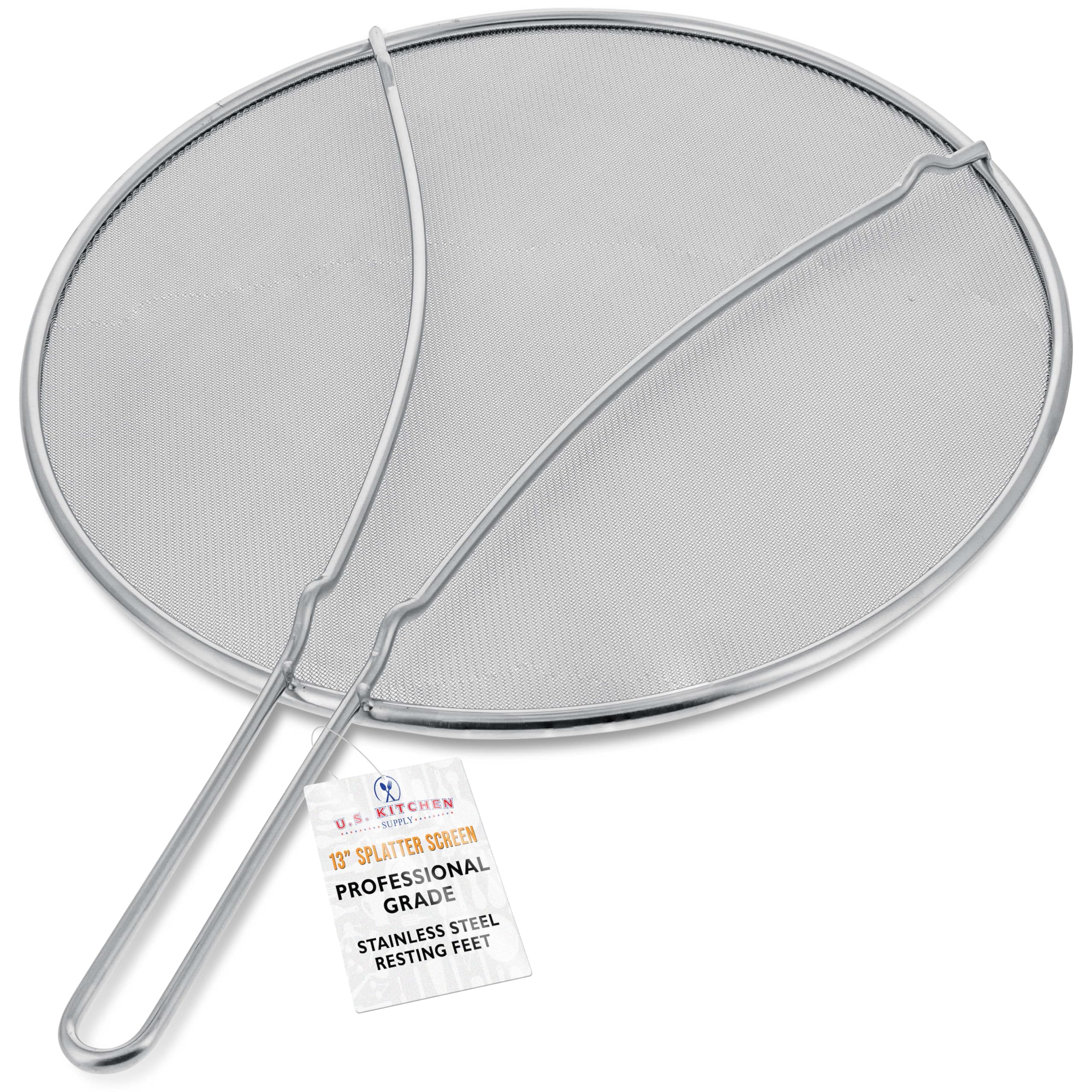 U.S. Kitchen Supply 13-inch stainless steel splatter guard protects stovetop from grease