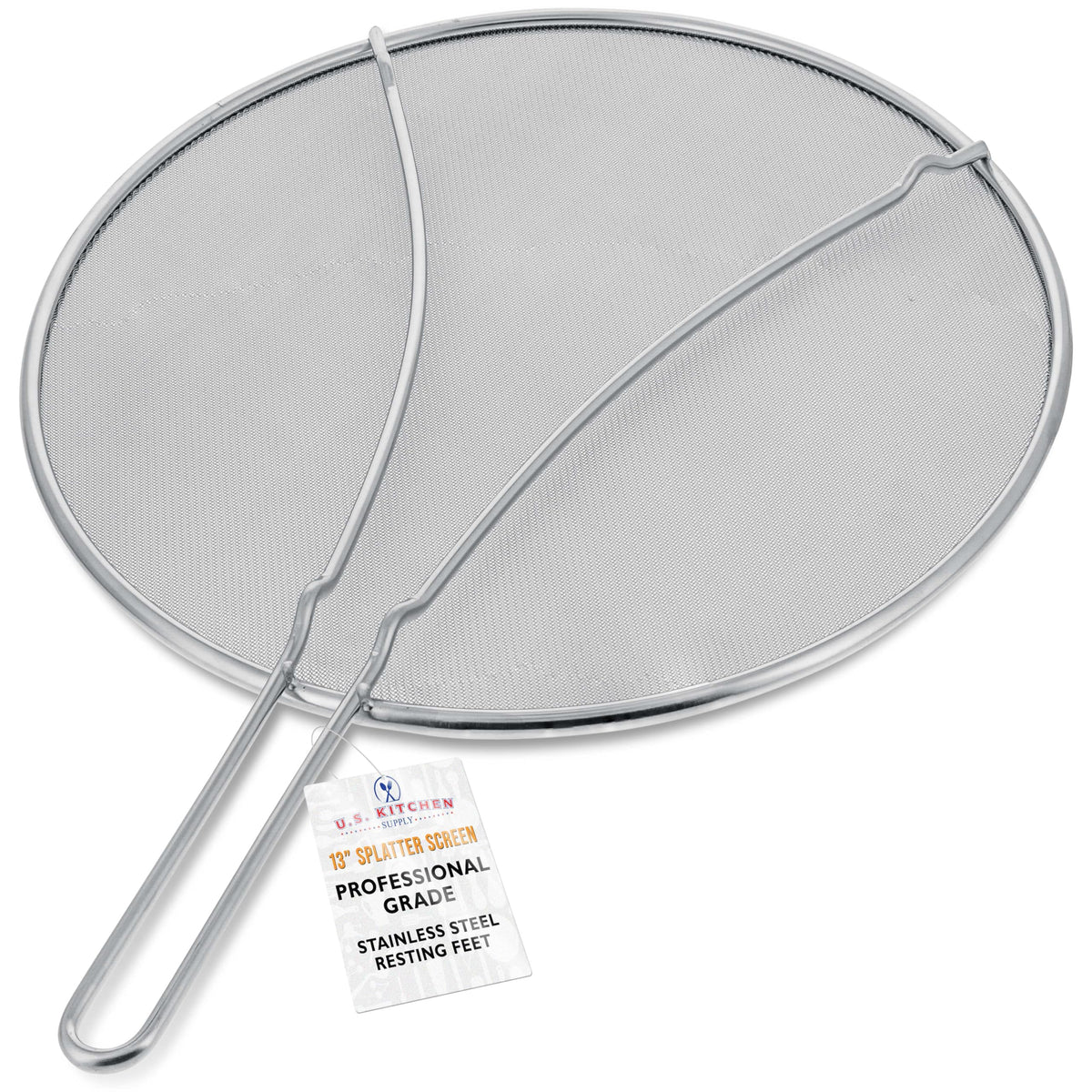 U.S. Kitchen Supply 13-inch stainless steel splatter guard protects stovetop from grease