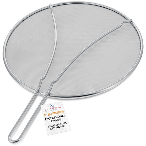 U.S. Kitchen Supply 13-inch stainless steel splatter guard protects stovetop from grease