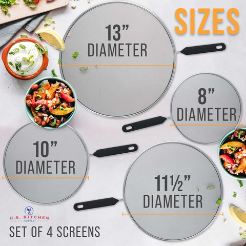 U.S. Kitchen Supply 10-inch guard with ergonomic handle on a simmering pan