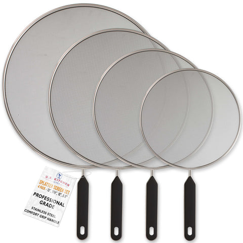 U.S. Kitchen Supply 13-inch splatter guard protecting a skillet from grease