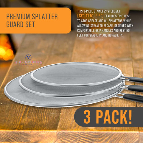 U.S. Kitchen Supply 9.5-inch splatter guard with comfortable grip handles for easy use.