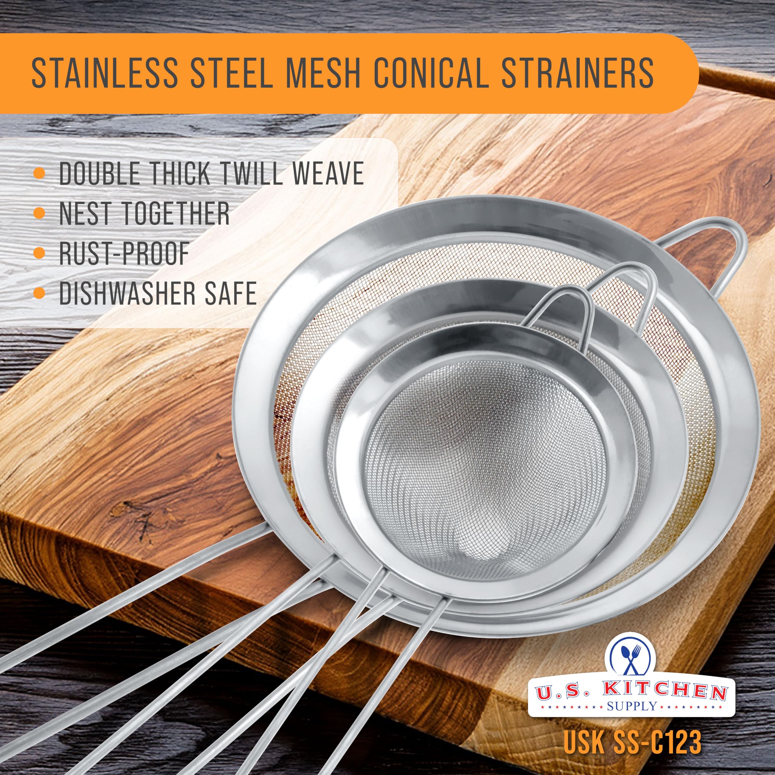 US Kitchen Supply chinois strainer 4in in use for smooth purées