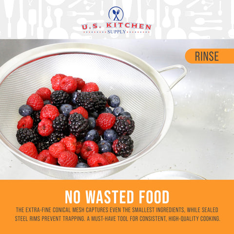 US Kitchen Supply strainer with rust-resistant rim design for hygienic use