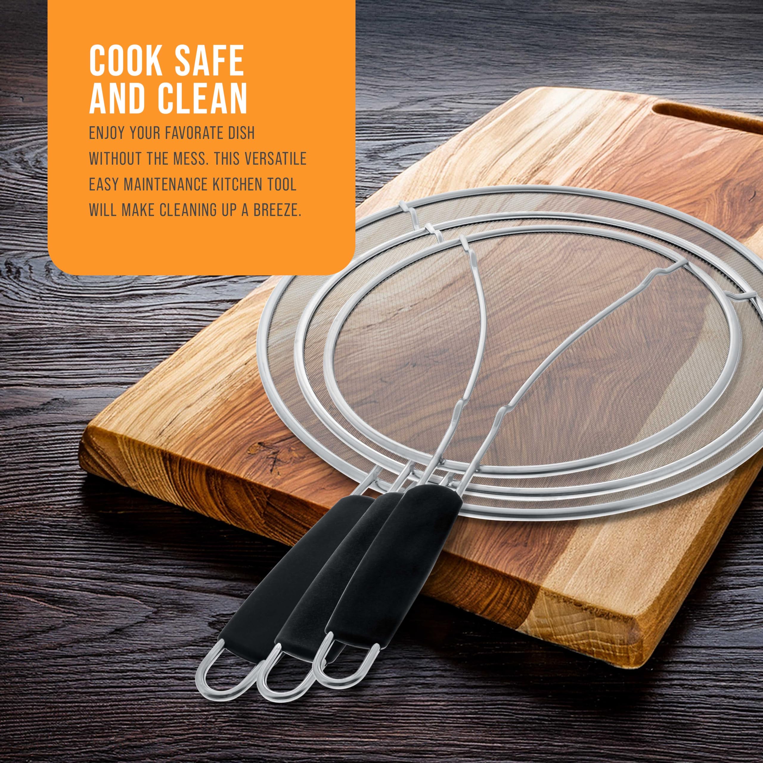 U.S. Kitchen Supply dishwasher-safe splatter guard for easy cleanup and compact storage.