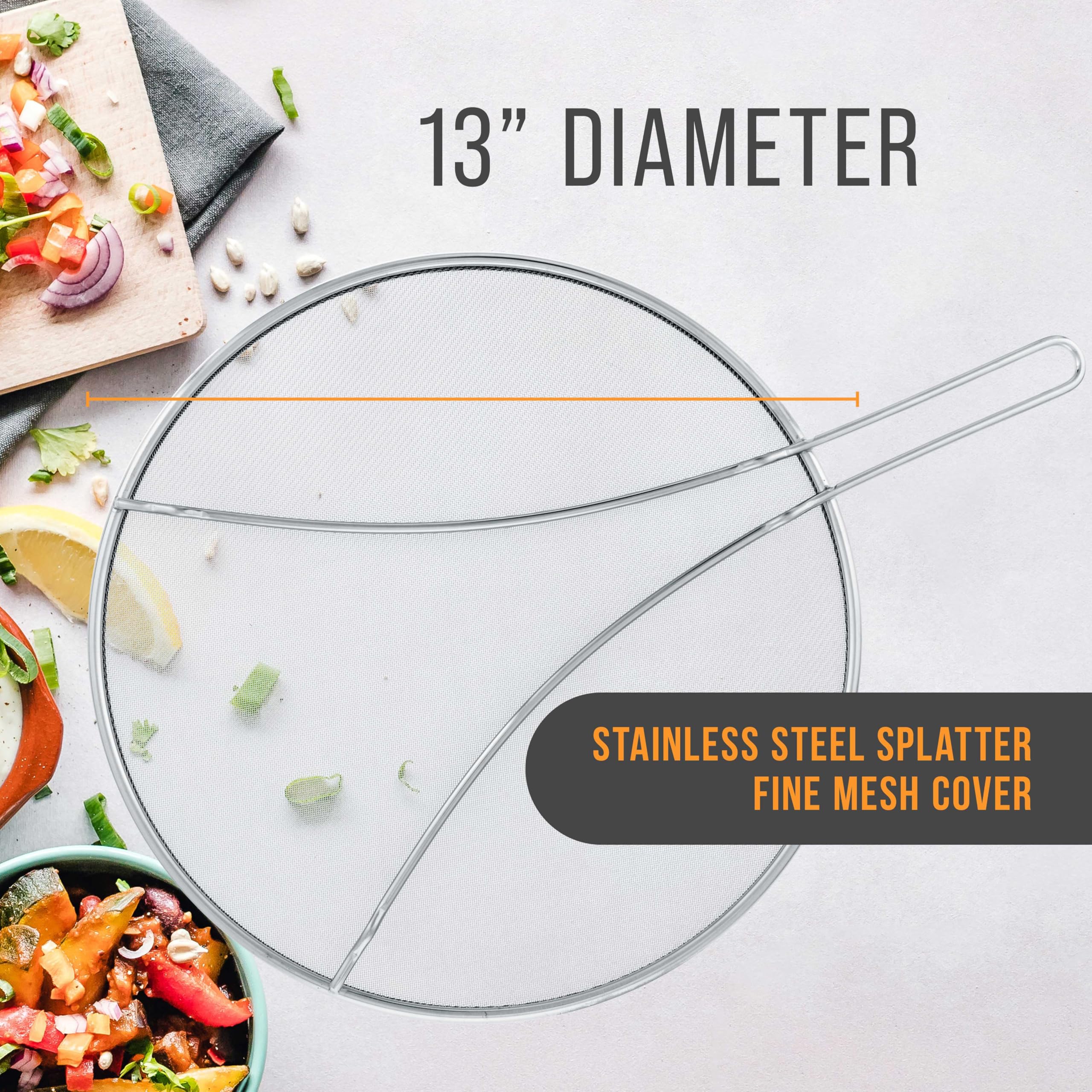 U.S. Kitchen Supply fine mesh splatter screen prevents oil splatters while steam escapes