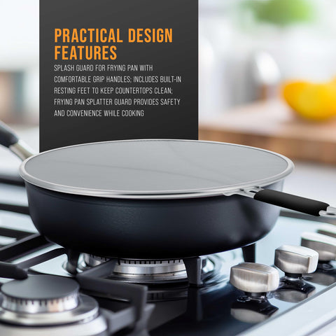 U.S. Kitchen Supply fine mesh stainless steel splatter screen blocks oil while letting steam escape.