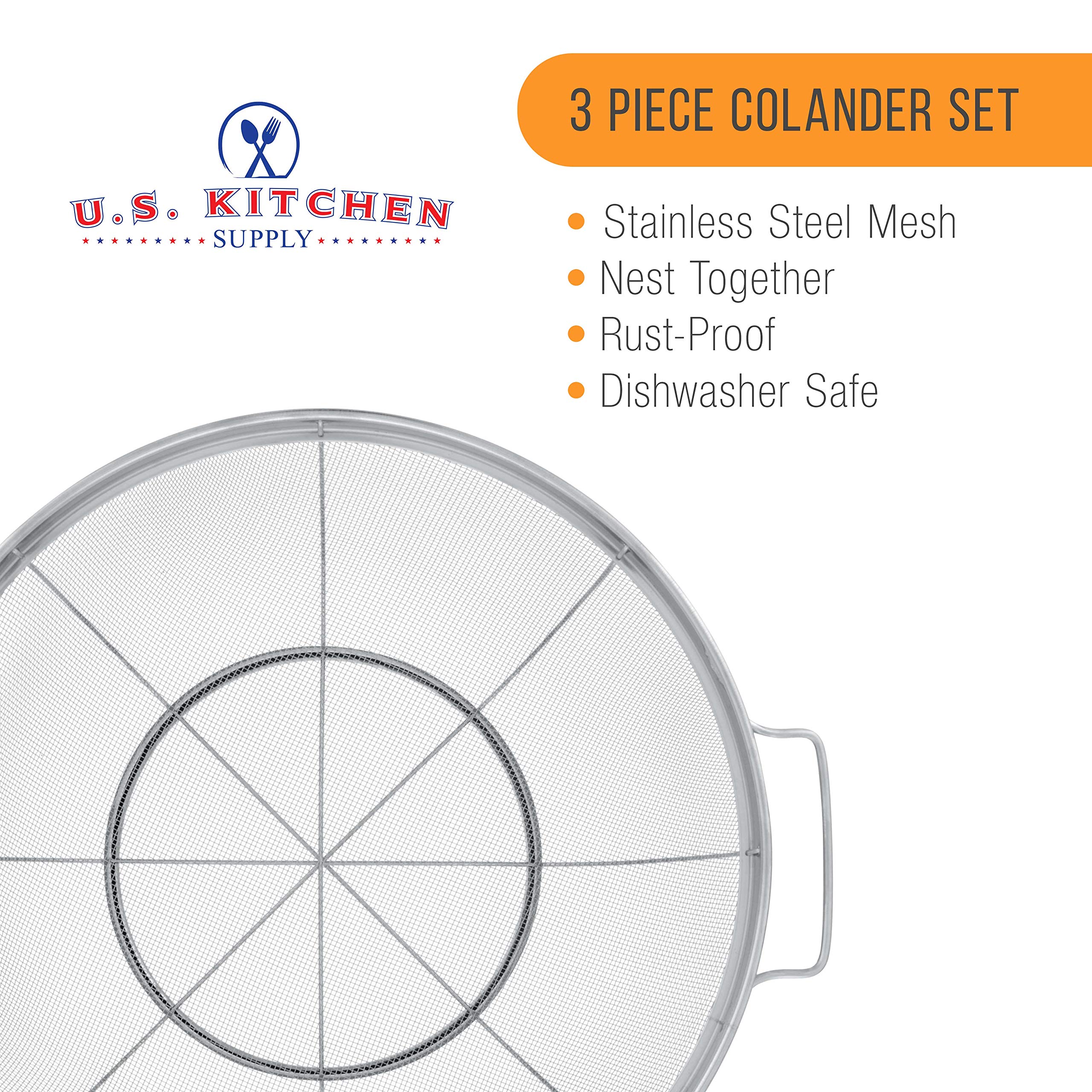 US Kitchen Supply nesting colanders save space when stored in a crowded kitchen