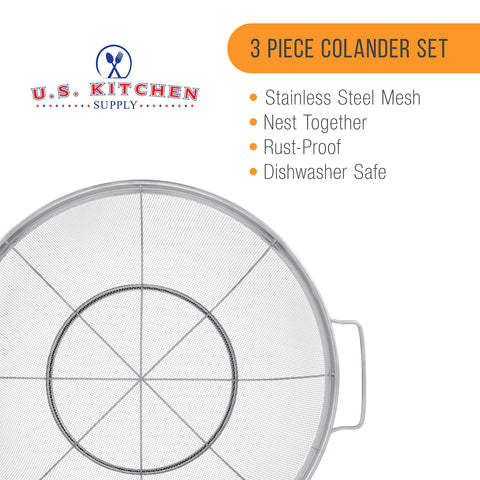 US Kitchen Supply nesting colanders save space when stored in a crowded kitchen