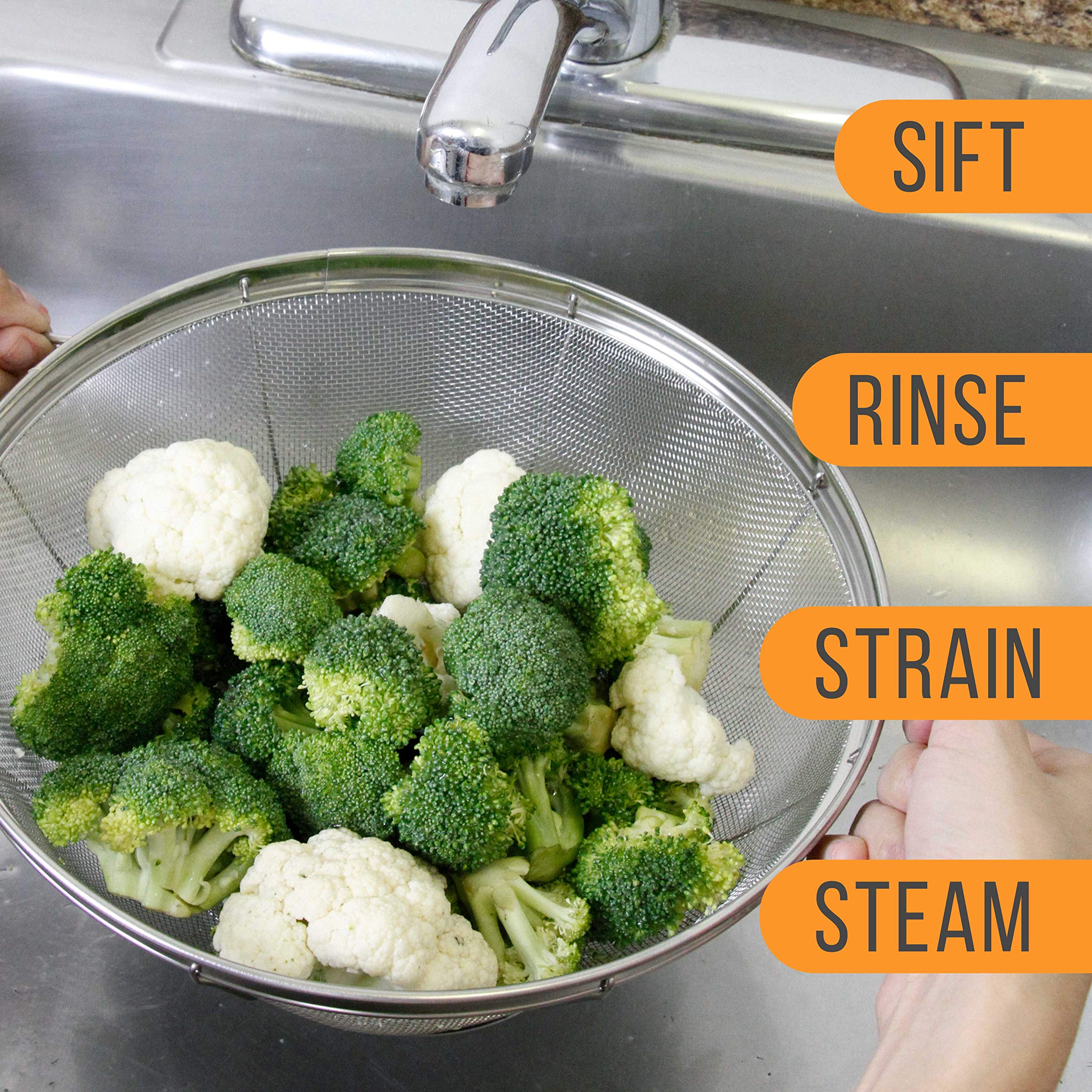 US Kitchen Supply steaming vegetables using the colander in a pot setup