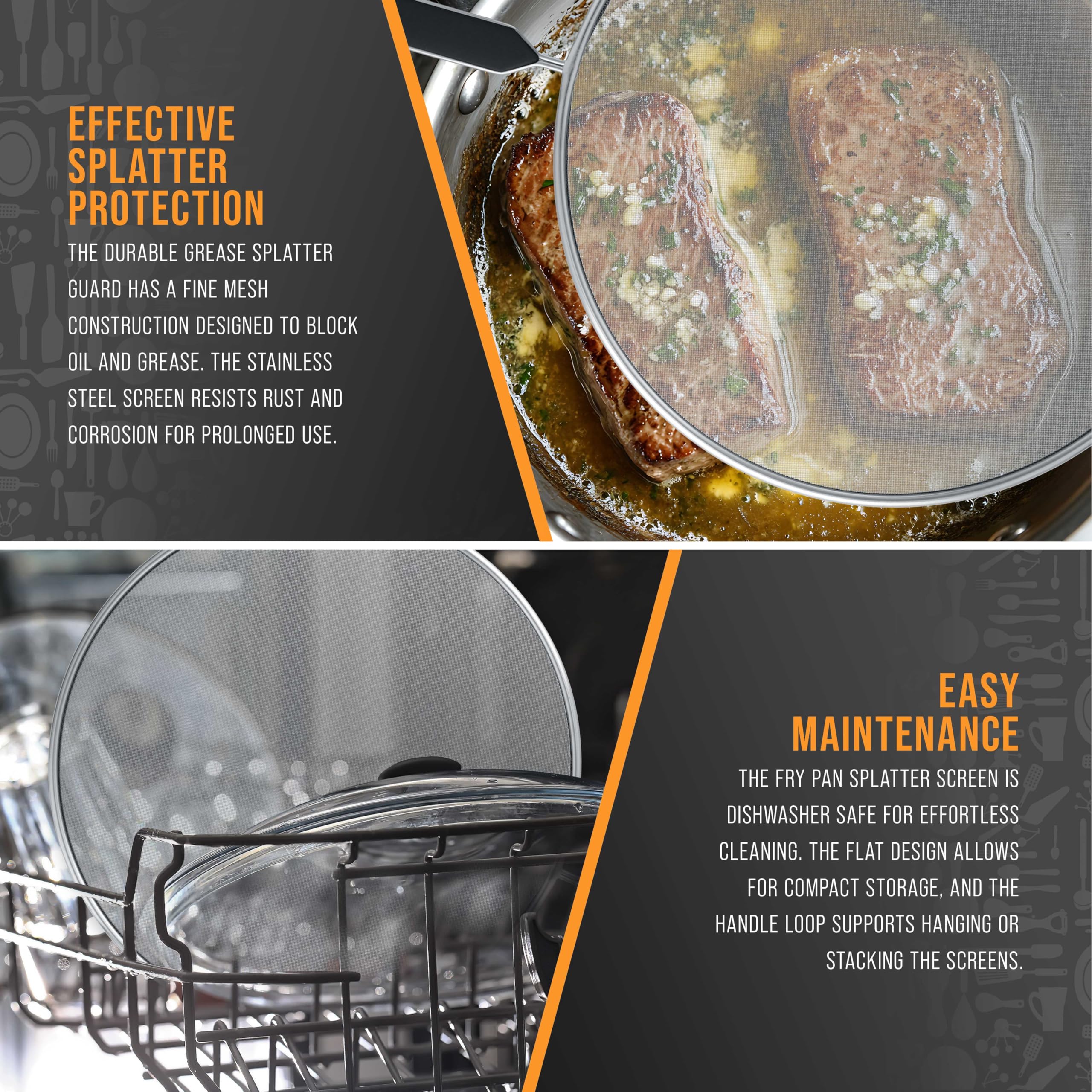 U.S. Kitchen Supply rust-resistant stainless steel mesh close-up on splatter guard