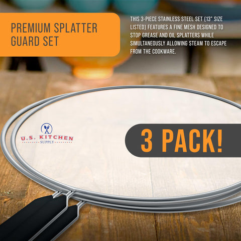 Splatter guard placed on pan protects from grease during cooking.