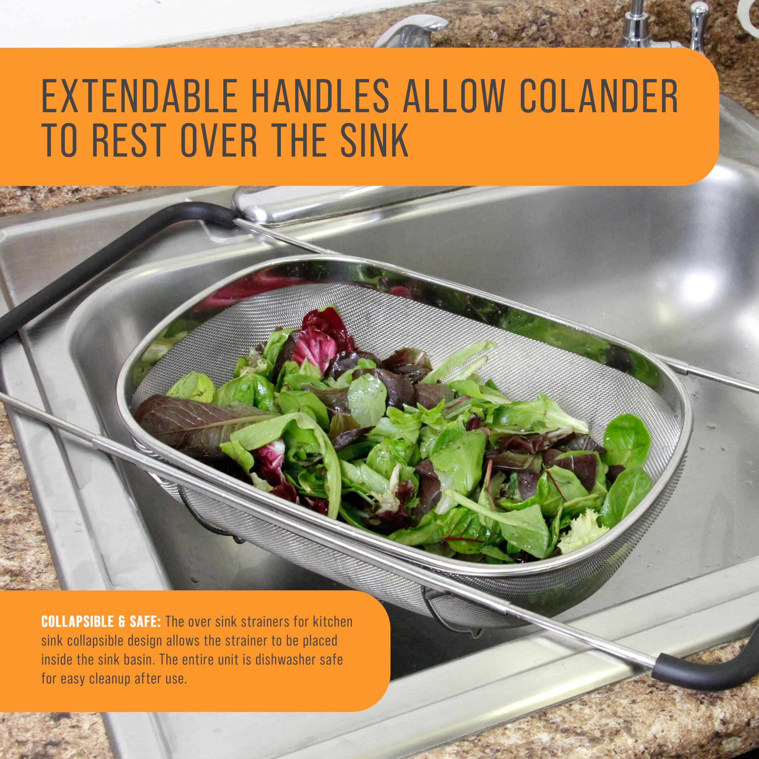 US Kitchen Supply rectangle sieve perfect for rinsing vegetables and fruits