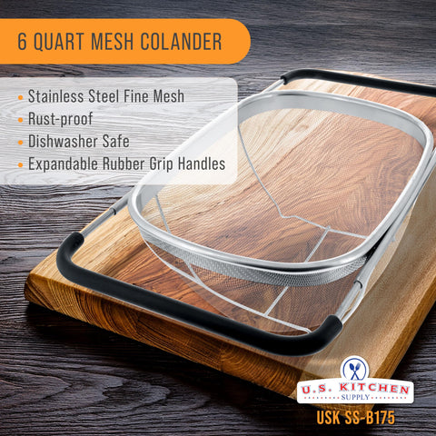 US Kitchen Supply colander with expandable handles fits most sinks for easy draining