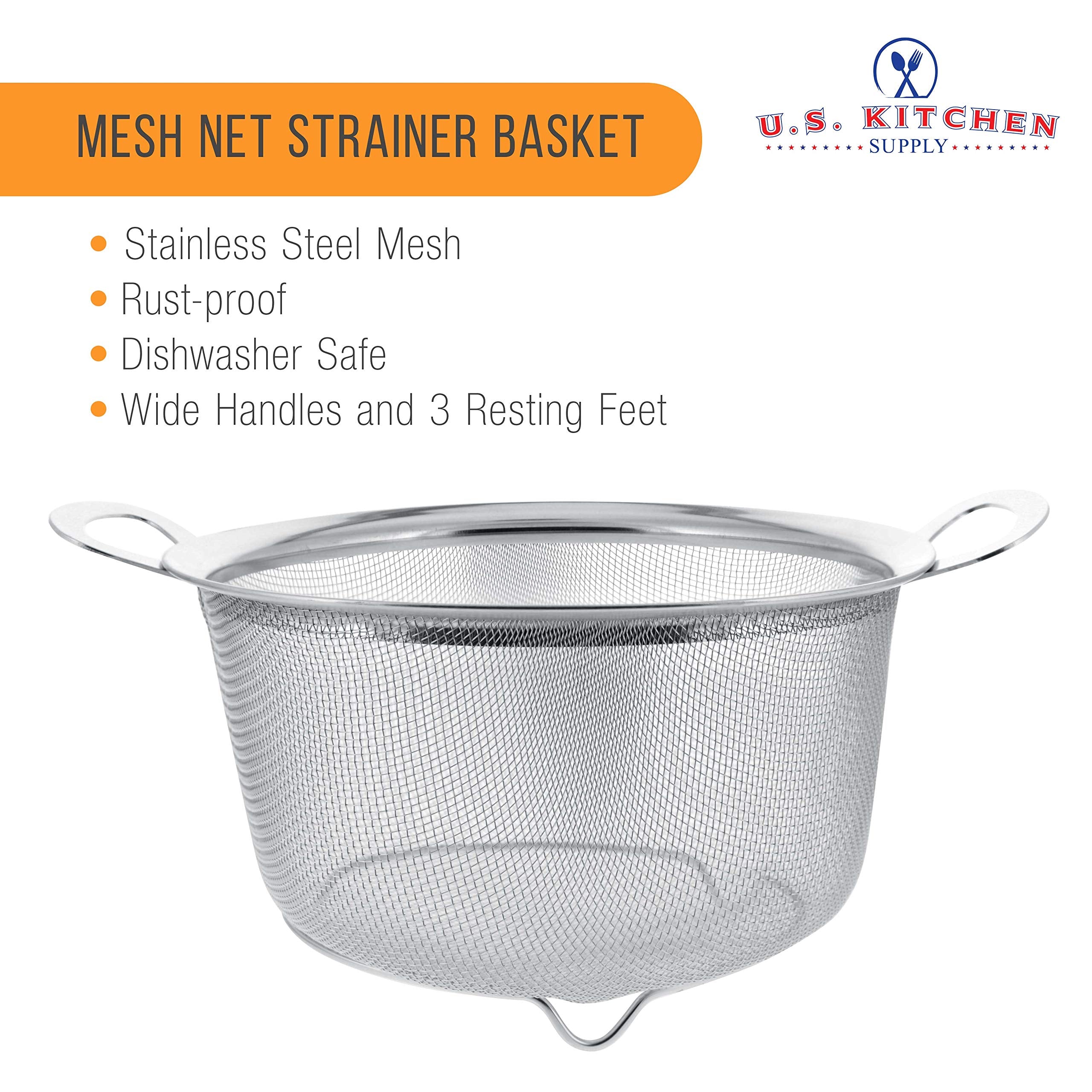Wide rim stainless colander showing sturdy construction and easy handling.