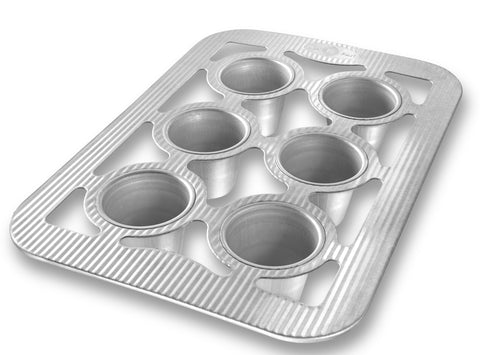 USA Pan 6-Well Popover Pan front view shows deep wells for tall popovers