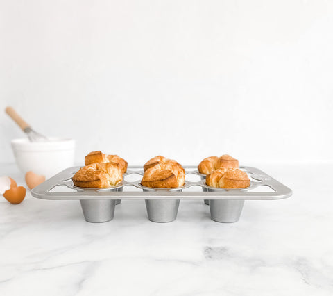 USA Pan 6-Well Popover Pan golden tops on tall popovers