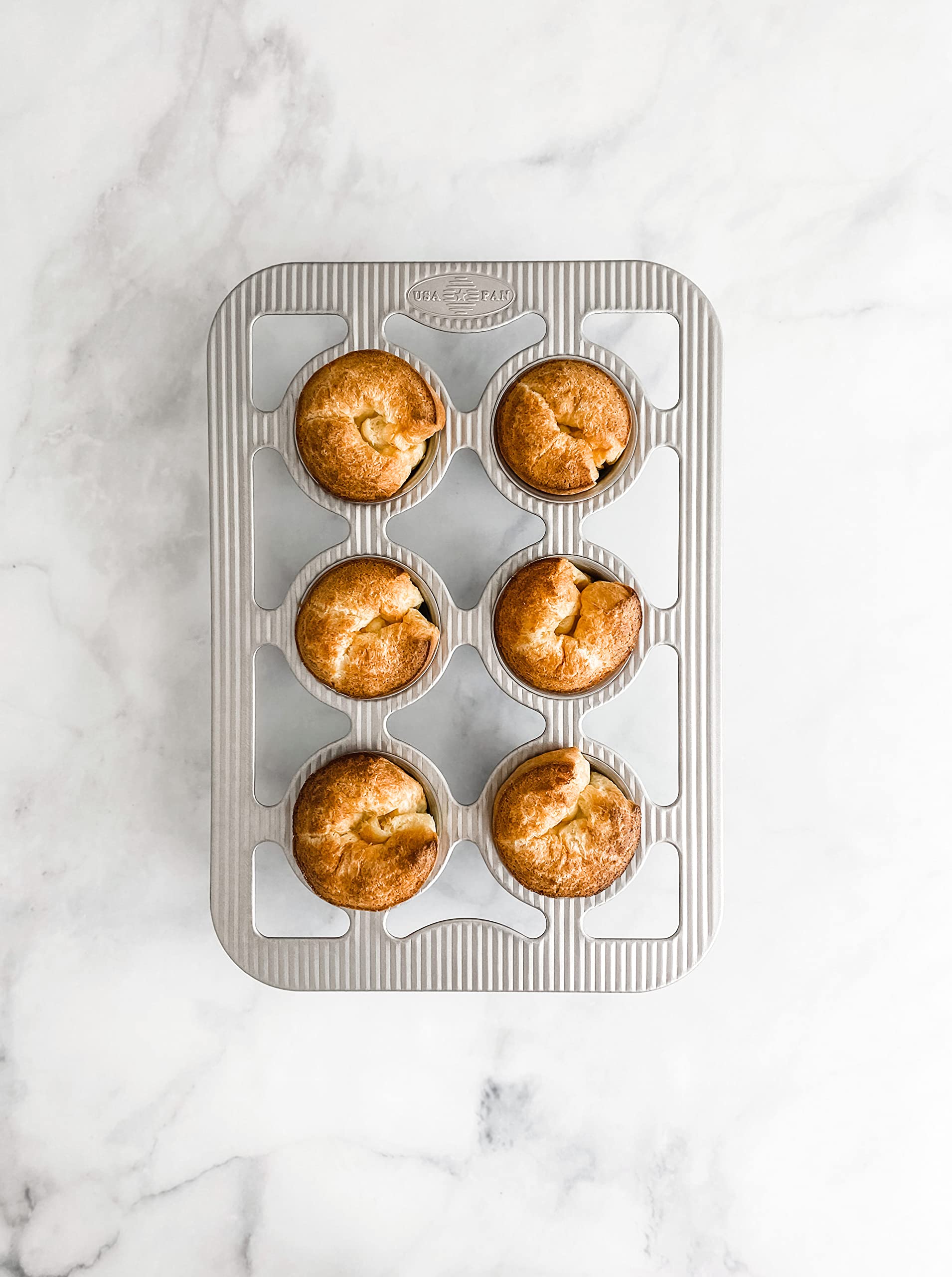 USA Pan 6-Well Popover Pan nonstick coating enables easy release