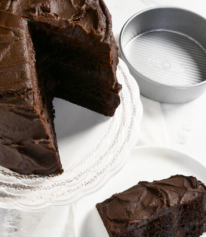 USA Pan baked cake in pan with golden edges demonstrates even browning