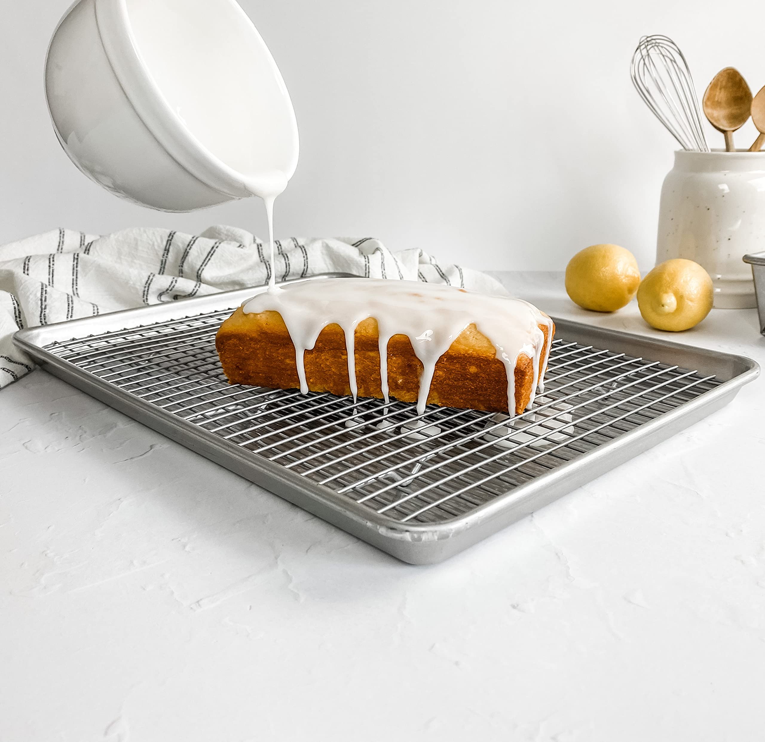 USA Pan glaze-ready baked goods cooling on the rack.