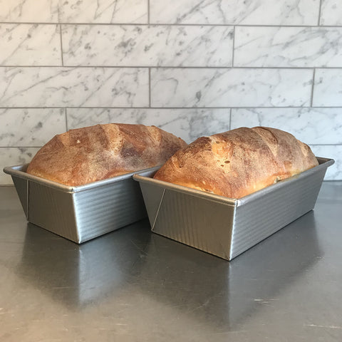 USA Pan loaf pan with aluminized steel construction for even heat and durability.