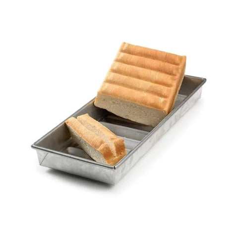 USA Pan New England hot dog bun pan in use for lobster rolls.