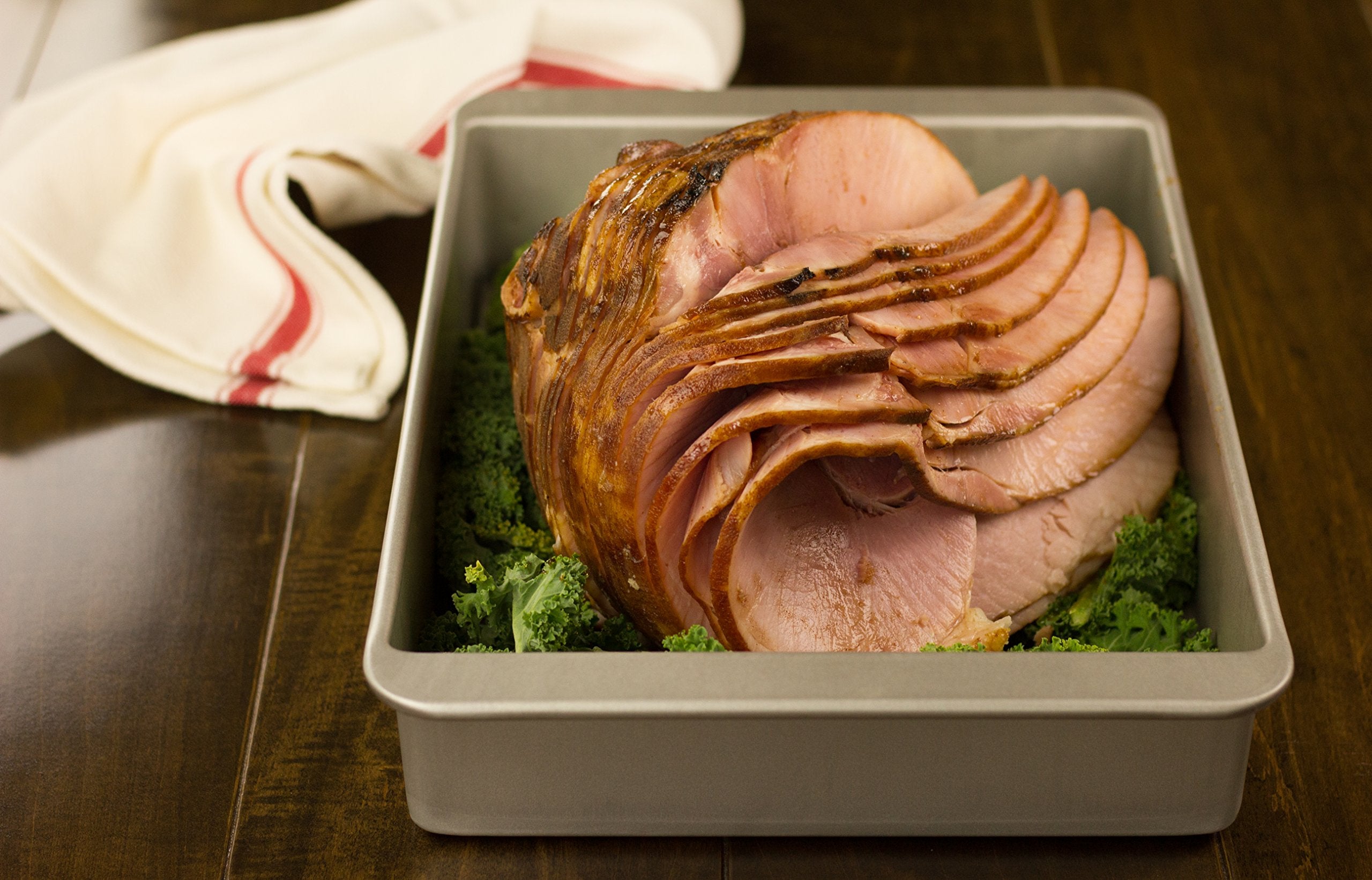USA Pan nonstick coating enables quick cleanup after baking lasagna and roasts.