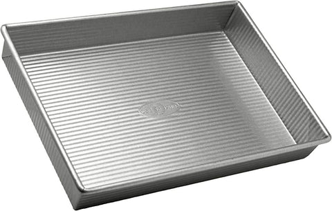 USA Pan rectangular cake pan top view shows sturdy bakeware for even browning