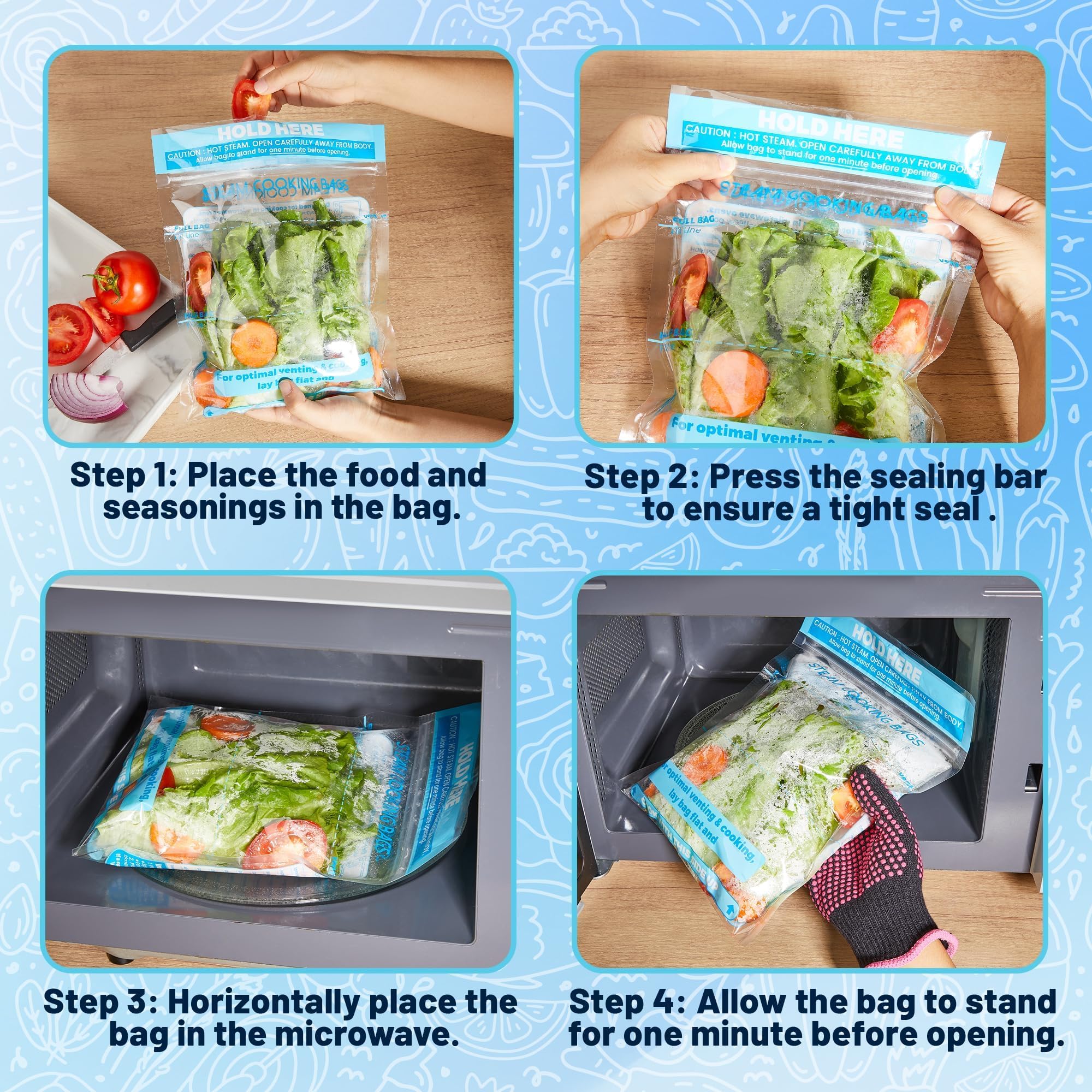 USEAMIE quick-cook steam bags for frozen meals, minimal prep