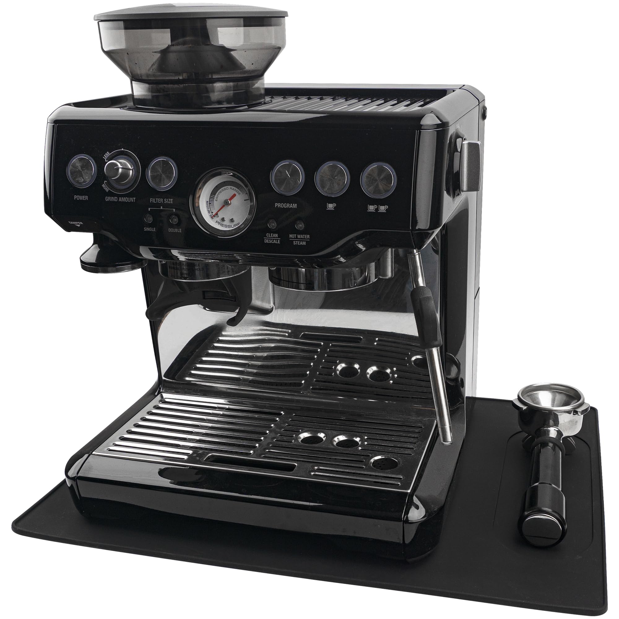USEAMIE silicone mat under coffee machine with lip protects countertops from spills.
