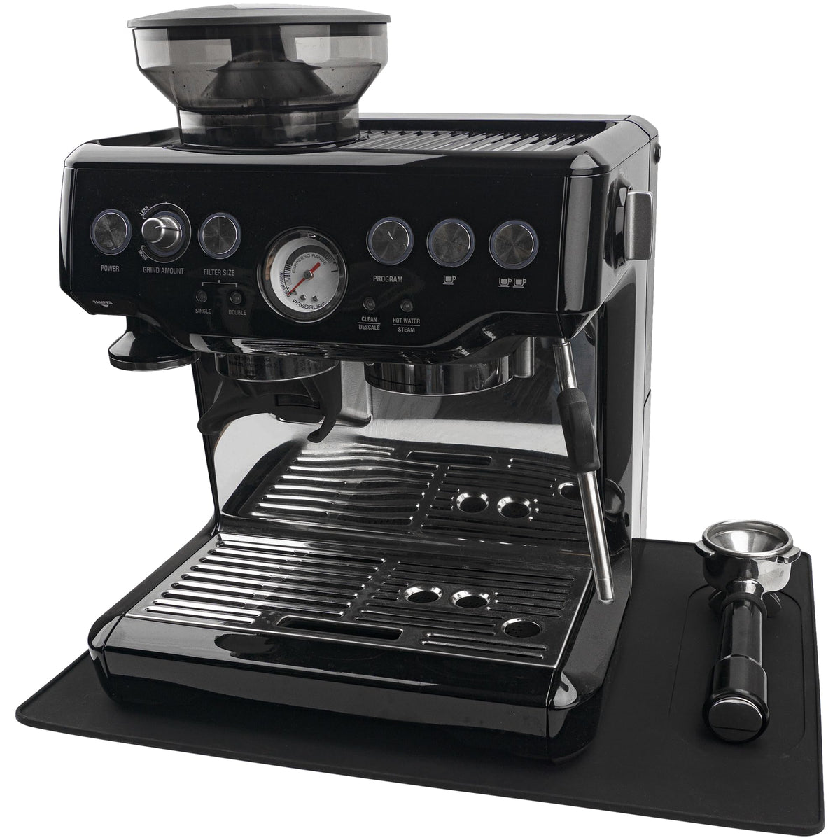 USEAMIE silicone mat under coffee machine with lip protects countertops from spills.