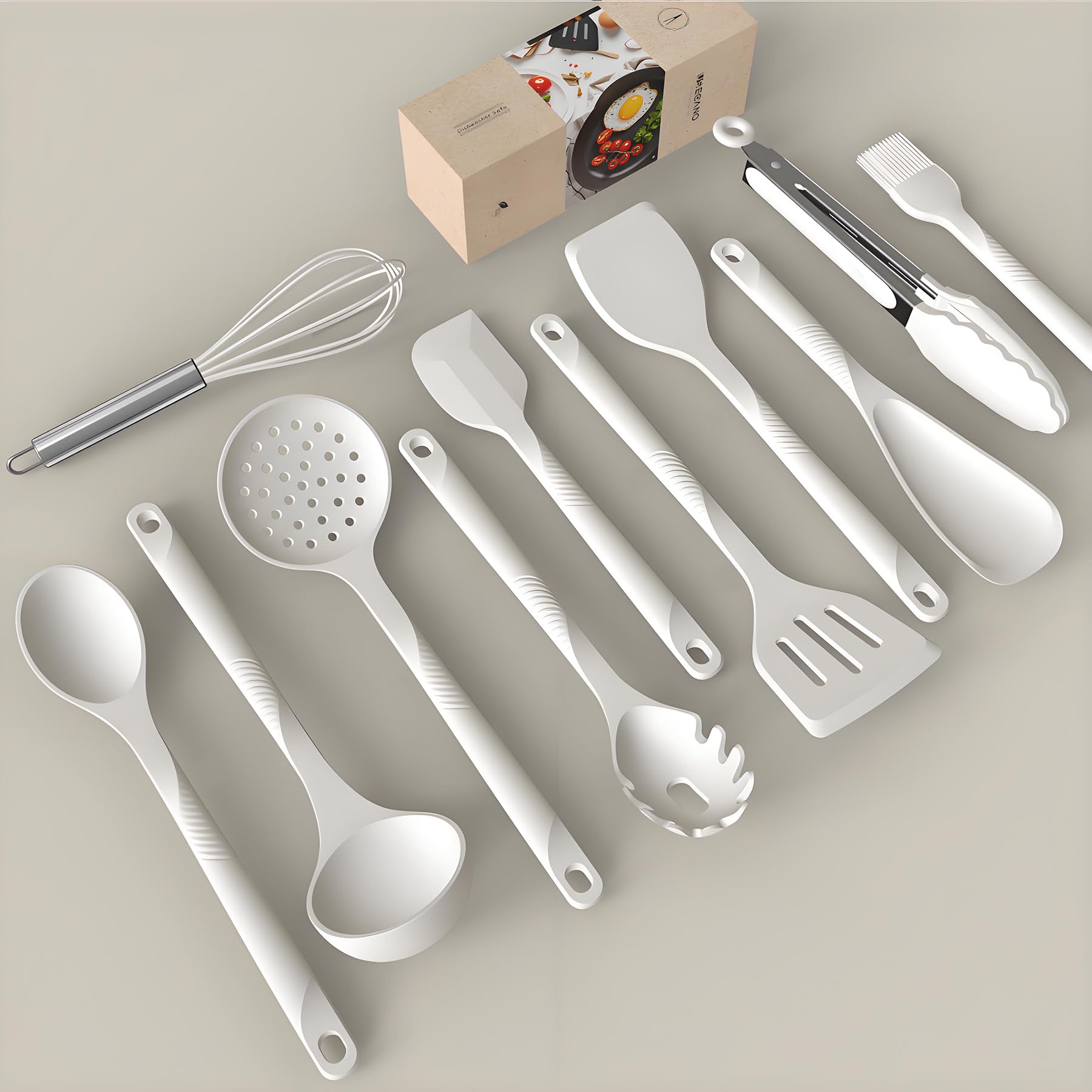 USECANO silicone ladle in cream white, heat resistant for soups and stews