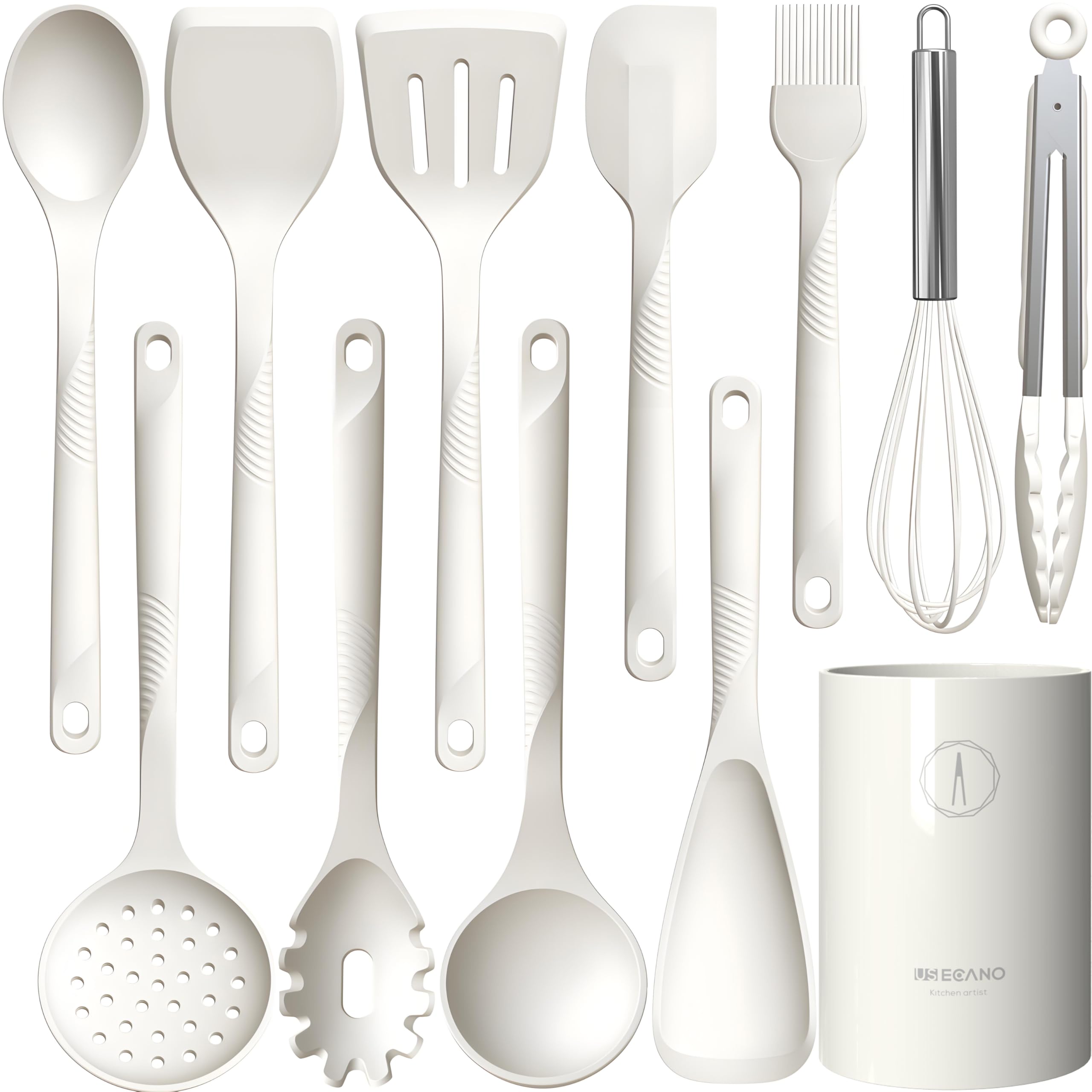 USECANO silicone spatula in cream white, gentle on nonstick pans for easy flipping