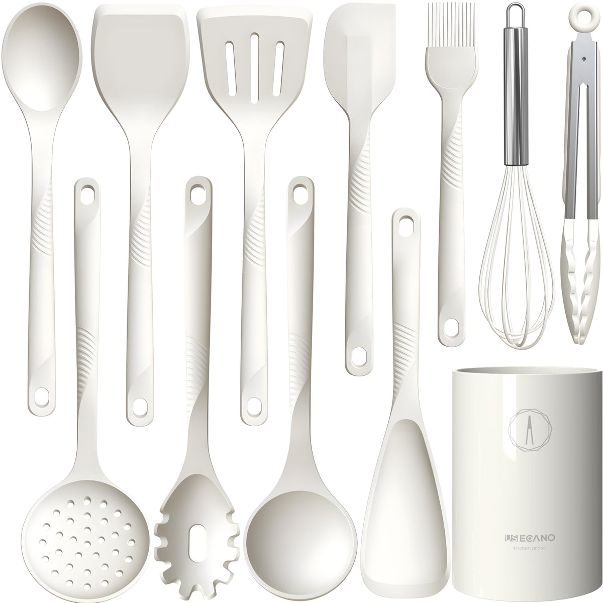 USECANO silicone spatula in cream white, gentle on nonstick pans for easy flipping