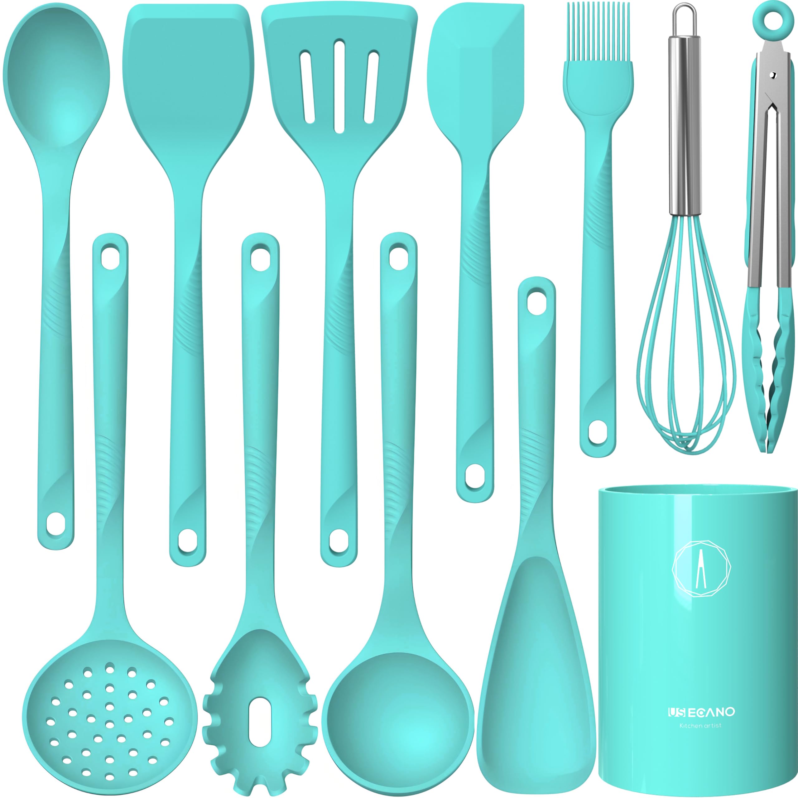 USECANO teal ladle shown in action, heat-safe for soups.