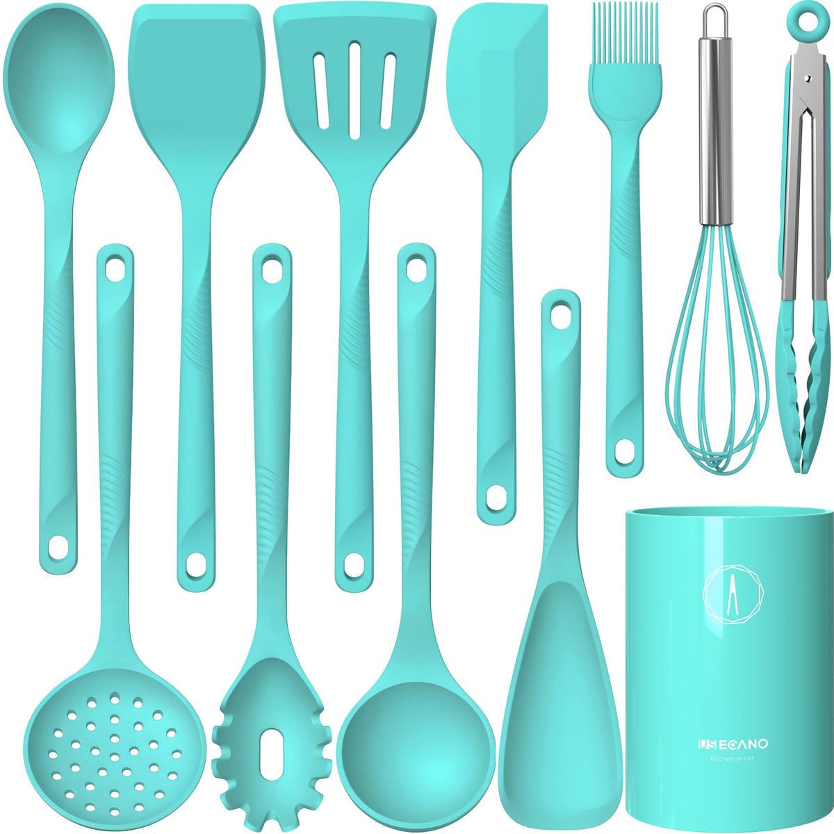 USECANO teal ladle shown in action, heat-safe for soups.