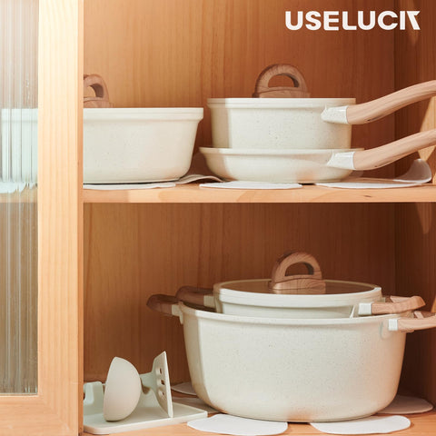USELUCK cream-white granite finish on kitchen display for style